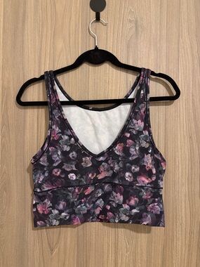 TWO LULULEMON tops( 1 Floral V-Neck Sports Bra Crop Top, 1 Black & Purple)